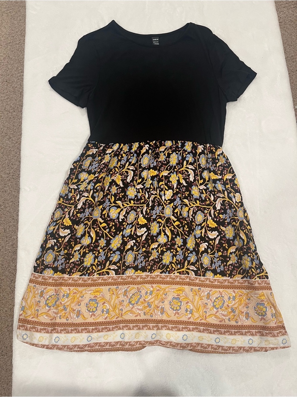 SHEIN VCAY Floral Mixed Media Dress - Size Large